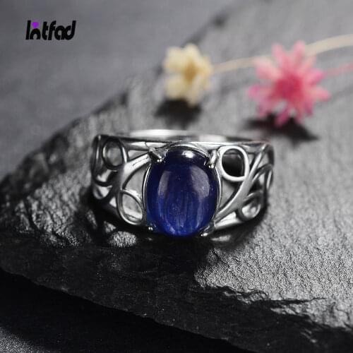 Retro Natural 8*10MM Kyanite Ring S925 Sterling Silver Engagement Gemstone Ring Party Anniversary Gift Fine Jewelry