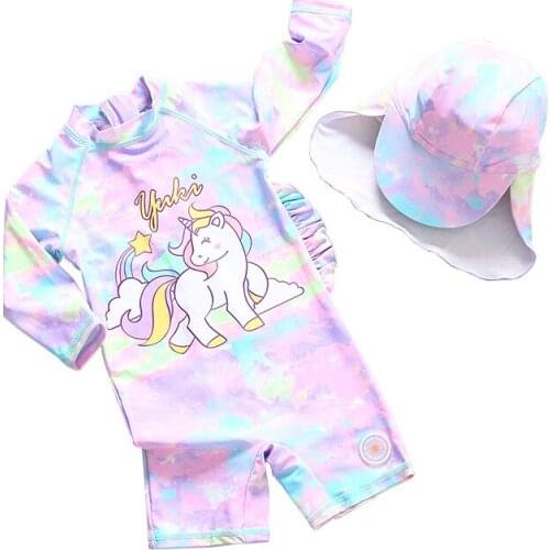 Korean Swimwear For Girls Children One Piece Little Pony Swimsuit Children Pink Cartoon Sunscreen Beach Wear Bathin