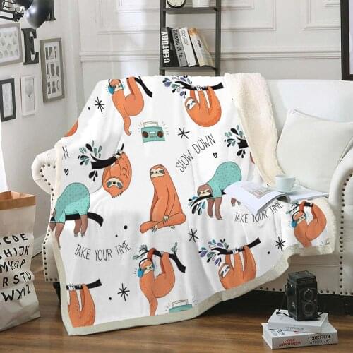 Sloth Throw Blanket Cartoon Animal Sherpa Fleece Blanket for Kids Fur Throw Plush Blanket for Bed Super Soft Bedspreads