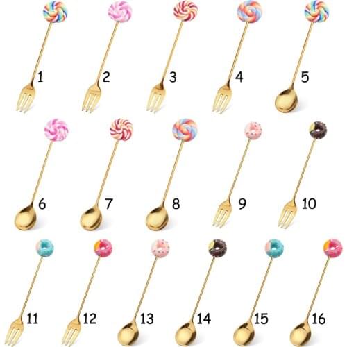 Mini Childrens Cartoon Spoon Fork Donut Coffee Spoon Dessert Spoon Fork Tea Coffee Ice Cream Tool Kitchen Tableware