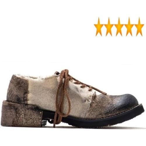 Genuine Leather Cow Designer Men Vintage Lace-Up Casual Canvas Breathable Flat Shoes Round Toe Work&Safety Footwear