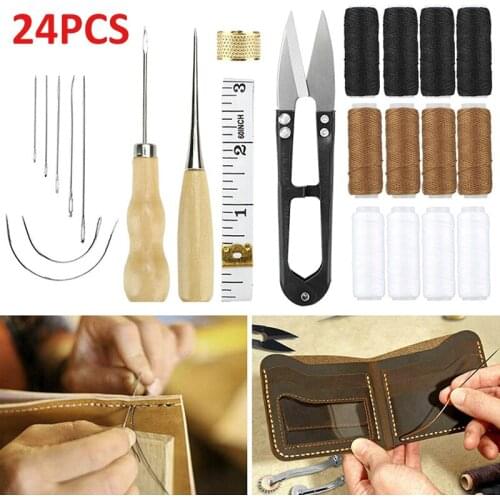 Newest 24Pcs Leather Craft Punch Tools Kits Stitching Carving Working Sewing Groover Professional Leathercraft Accessories Kits