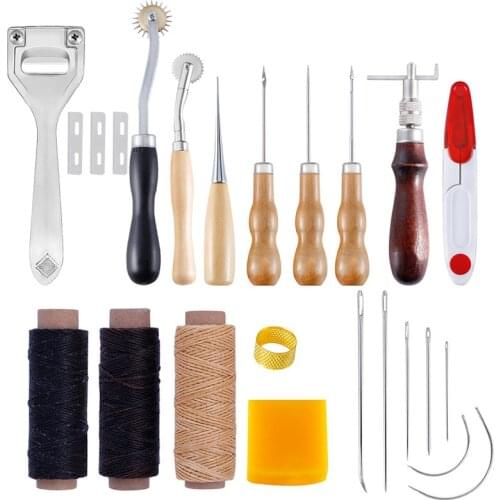 21pcs/set Leather Punch Stitching Carving Working Sewing Saddle Groover DIY Leather Craft Tool Kit For Personalizing