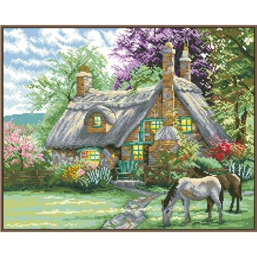 Summer Villa Patterns Cross Stitch Kits Printed Canvas Embroidery Sets 11CT 14CT DIY Crafts Needlework Home Decoration Paintings