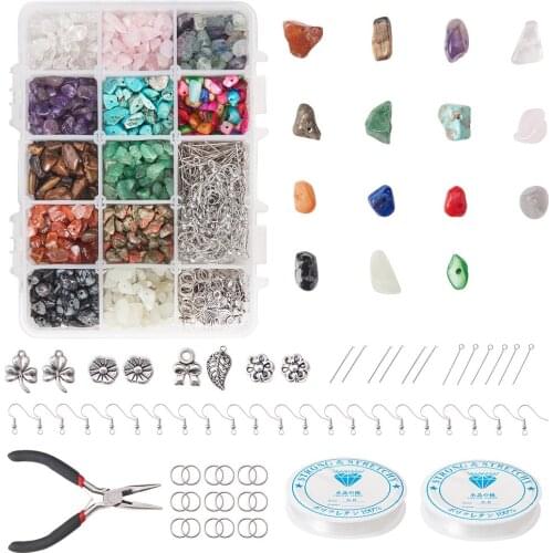 Irregular Assorted Natural Stone Healing Chip Beads Jewelry Making Kit with Shell Beads for Bracelet Earrings Jewelry Making