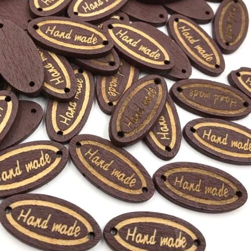 30pcs 28MM "Handmade" Brown Wood Buttons 2Holes Sewing Crafts Accessories WB429
