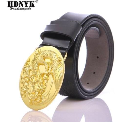 Hot Style Top Quality Cowskin Dragon Buckle Belt Genuine Leather Belt Men Leather Dragon Design Belts Fashion Male Waist Strap
