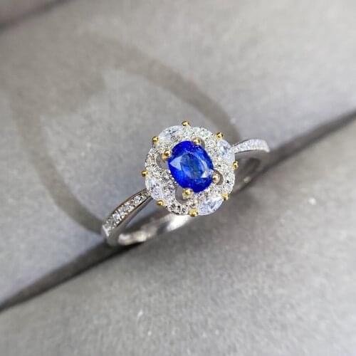 Shilovem 925 silver sterling real natural sapphire Rings fine Jewelry wedding bands new gift open ring 4*5mm jcj0405893agl