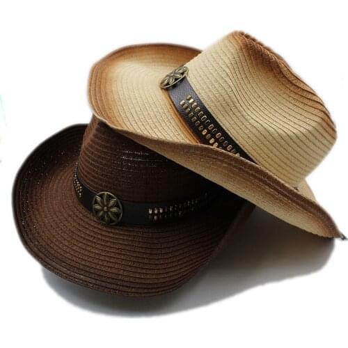 Fashion Women Men Straw Hollow Western Cowboy Hat For Gentleman Cowgirl Jazz Church Cap Dad Summer Sombrero Beach Sun Hat