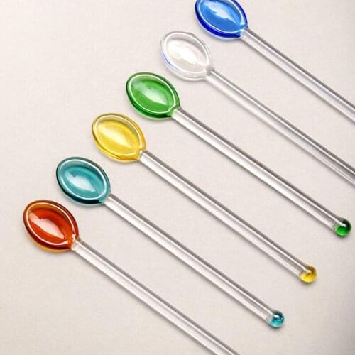 Glass Tea Spoons Colorful Ins Popular Icecream Desserts Spoon Creative 6 Colors Choices Green Yellow Blue