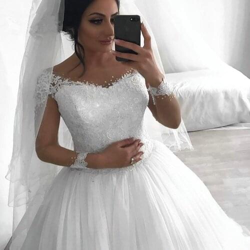 Vestidos novias boda 2020 Beaded Lace Long Sleeves Wedding Dresses Princess Model Design Bridal wedding Gowns Abiti Da Sposa