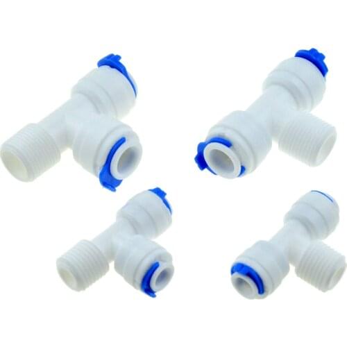Reverse Osmosis Quick Pipe Fitting T Shape Tee 1/4 3/8 Hose Connect 1/4 3/8 BSP Male RO Water Plastic Coupling Connector Adapter