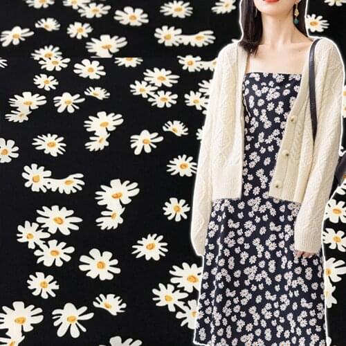 Black Background Chrysanthemum Polyester Printed Fabric for Dresses Shirts Top Cloth by the Meter Summer Spring Sewing Material