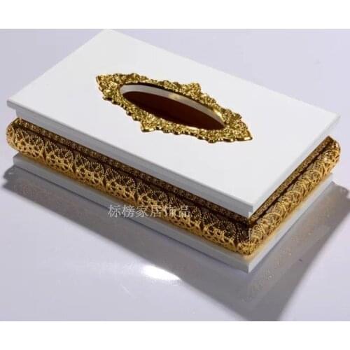 High grade European style tissue box white wood gold tissue box luxury home decoration napkin box fashion creative drawer