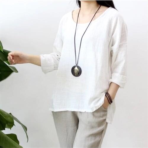 Aransue Spring And Summer Pullover Top Original Design Blusa Cotton Linen Hemp Bamboo Womens Shirt 4 Colors