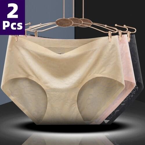Womens Sexy Panties Printing Seamless Comfortable Underwear Soft Ice Silk Underpants Breathable Cotton Crotch Elastic Briefs