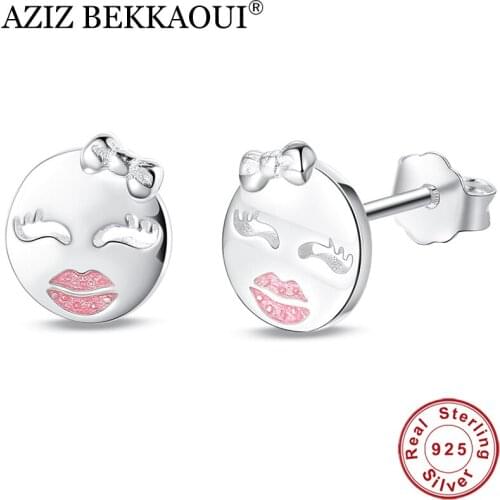 AZIZ BEKKAOUI Unique Real 925 Sterling Silver Beauty Stud Earrings for Women Popular Silver Face Earrings Christmas Gift