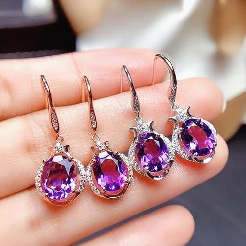 Vintage fashion purple crystal zircon diamonds gemstones drop earrings for women rose gold color amethyst stones jewelry brincos