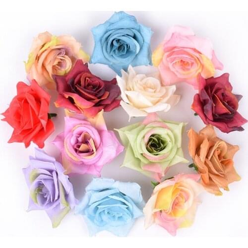 10pcs Artificial Silk Mini Rose Head Artificial Flower Gradient Orchid for Wedding Home Wall Decor DIY Wreath Craft Flower Head