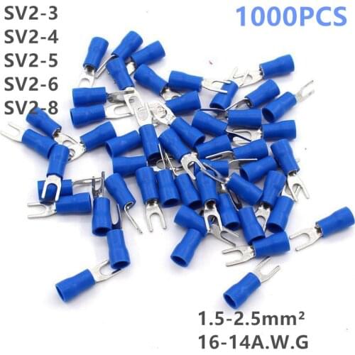 1000PCS SV2--3.5-4-5-6-8Insulated Wiring Terminals Electrical Lug Crimp Terminal 1.5-2.5mm 16-14 A.W.G