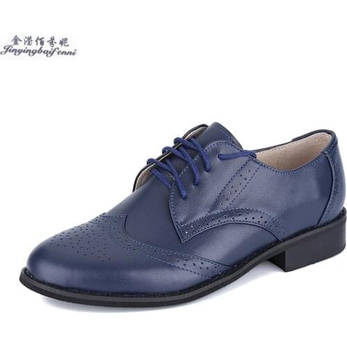 2020 Brand womens genuine leather flats Shoes lace-up female bullock Shoes lady flats oxford Shoes for women casual Shoes