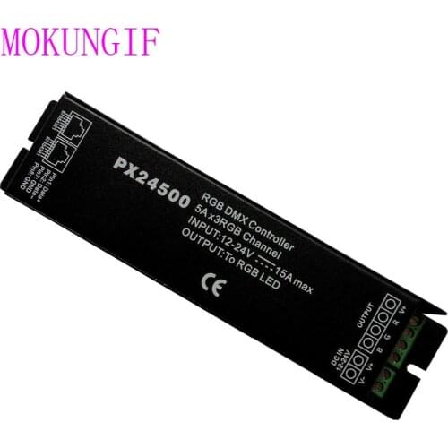 5pcs DMX512 LED Controller DMX512/1990 Controller PX24500 High Power DMX Decoder & 3 Channels for RGB LED Strip DC12V-24V 15A