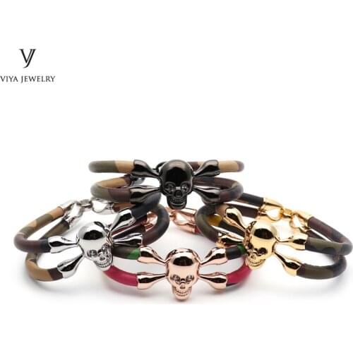 50 pcs/lot)Wholesale Customize Camouflage Leather Skull Bracelet CAMO Leather Skull Jewelry Men Camouflage Leather Bracelets