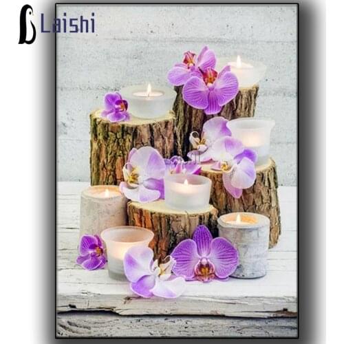 5D DIY Diamond Painting Orchid Flower candle Full Square round Diamond Embroidery Zen Style Rhinestones Pictures Crafts Kit