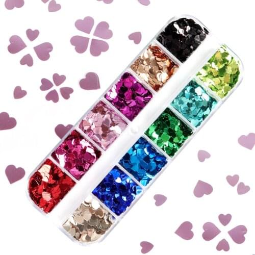 12 Grids Sweet Love Heart Glitter Sequins Valentines Day Nail Art Flakes DIY Slime Epoxy Resin Filling Jewelry Making Supplies