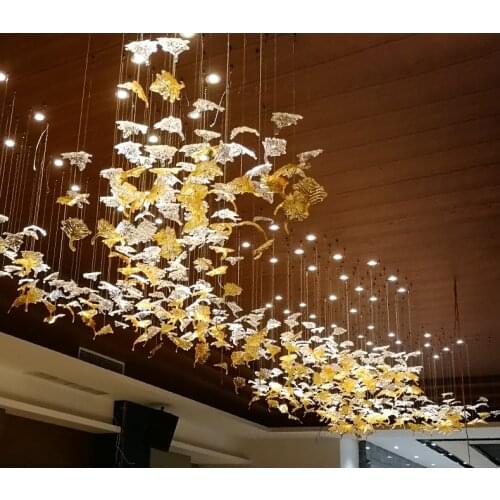 Large crystal chandelier engineering lighting hotel villa living room sales lobby maple leaf art creative lighting custom