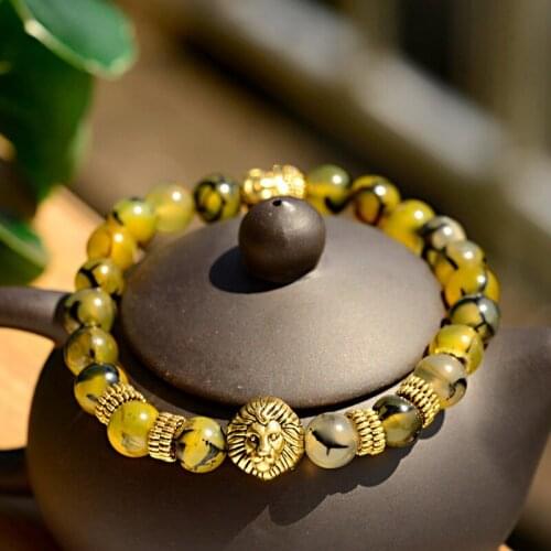 DOUVEI 2019 Yoga Charm Bracelet Men Women Lion&Buddha Dragon Natural Stone Beads Bracelet Prayer Erkek Bileklik Homme AB230