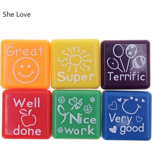 Chzimade 6Pcs/lot Cute Cartoon Kids Stamps Set Teachers Self Inking Praise Reward Motivation School Stamps Diy Scrapbooking