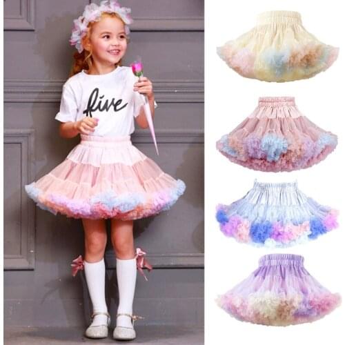 Kids Girls Reversible Tutu Skirt Colorful Mesh Tulle Layered Puffy Petticoat GXMB