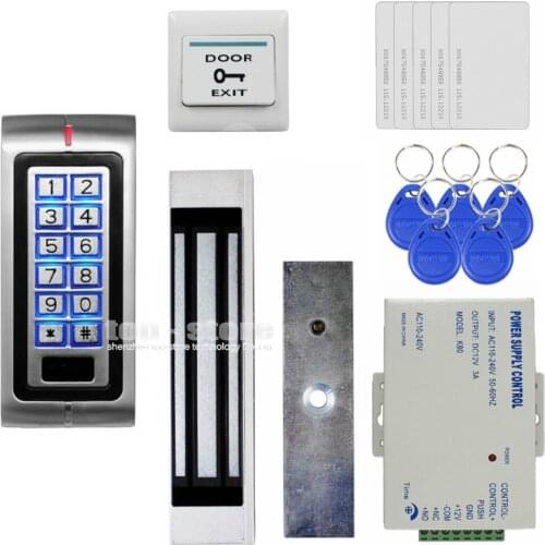 DIYSECUR 180kg 350lb Magnetic Lock 125KHz RFID Password Keypad Access Control System Security Kit + Exit Button K2