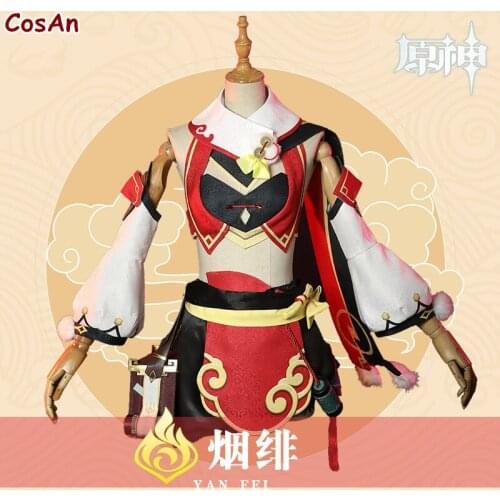 Hot Game Genshin Impact Yanfei Cosplay Costume Full Set Fashion Cute Red Uniform Female Activity Party Role Play Clothing XS-XXL