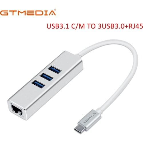 GTMEDIA Aluminum Type-C USB 3.1 c/m To 3USB3.0+RJ45 Converter USB3.1 Support 1000m with 3 USB3.0 Ports for Mac/Windows/Linux