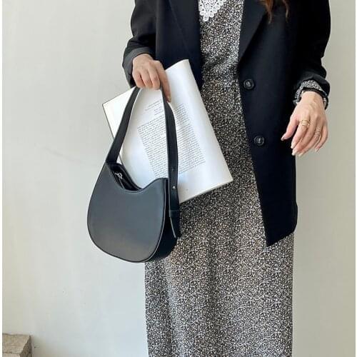 Korean Fashion Zipper Shoulder Bag for Women 2021 New Vintage PU Leather Female Ladies Small Baguette Bags Purses Handbags