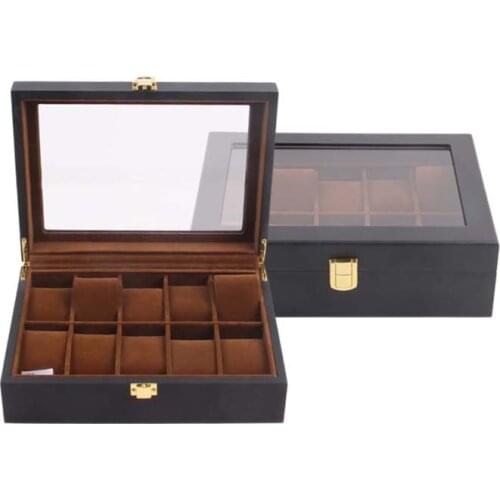 Storage Box Luxury Wooden Watch Box Case Casket Black Retro Display Box Watches For Men Organizer 10 Seats Collection Cabinet