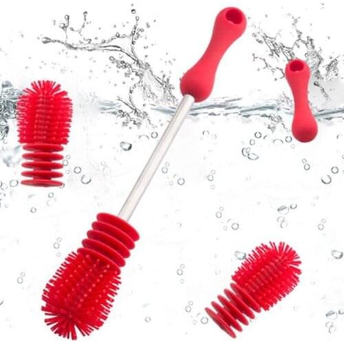 Red/Green Silicone Bottle Brush Bottle Scrubbing Silicone Kitchen Cleaner For Washing Cleaning