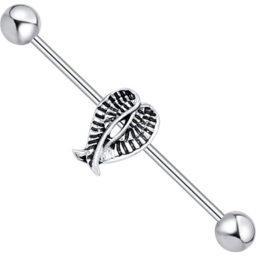 Wings Steel Industrial Barbell for Women Men Long Cartilage Earring Helix Body Piercing Jewelry 38mm