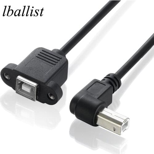 Lballist 90degree Type B Male to Type B Female USB 2.0 Printer Extension Cable With Screw Panel Mount 30cm 50cm 100cm