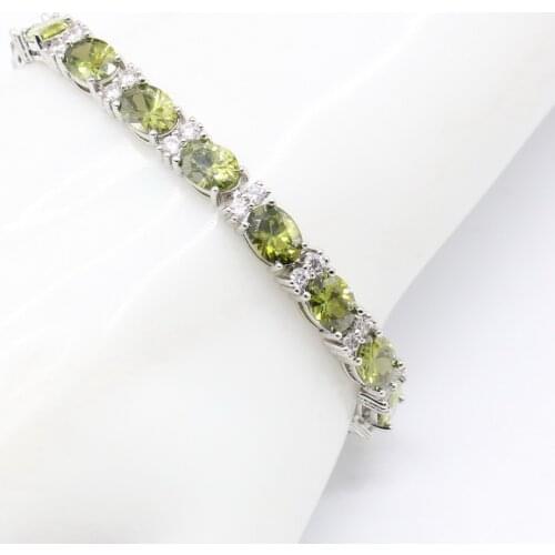 Hot Sell Silver Color Jewelry For Women Olive Green Cubic Zirconia Fashion Link Chain Bracelets Length 19cm Free Box