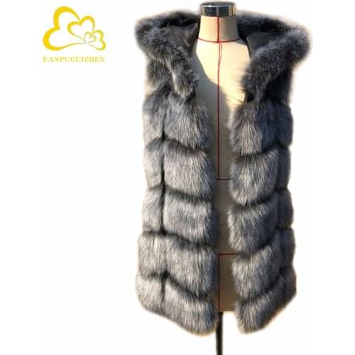 Fur Vest Women Hooded Faux Fur Vest Coat Winter Jacket Sleeveless Faux Fur Coat Women Faux Fur Jacket
