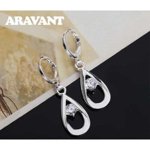 925 Silver Earring Water Drop Round Clear CZ Dangle Earrings For Women Fashion Jewerly