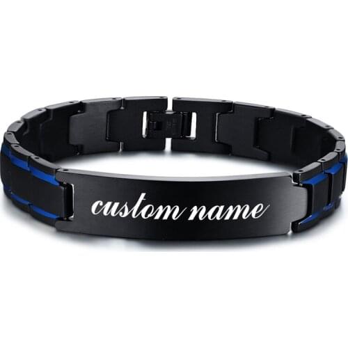 Custom Engrave Name Chain Bracelet Men Punk Stainless Steel Fashion Pulsera Personalizada Gold Silver Bracelets Charms Bangle