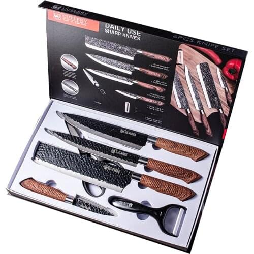 6pcs Kitchen Knives Set Hand Forged Kitchen Knife Scissors Ceramic Peeler Chef Slicer Paring Knife as a Gift
