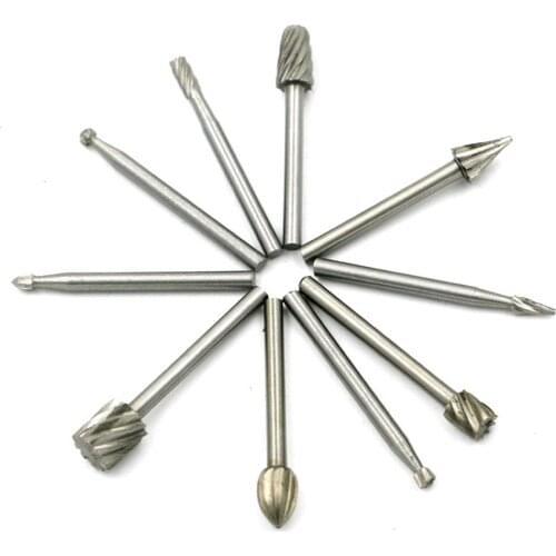 10 Pieces HSS Routing Router Drill Bits Set Dremel Carbide Rotary Burrs Tools Wood Stone Metal Root Carving Milling Cutter