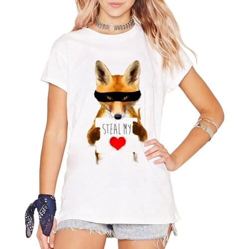 Newest creative Design Fox Steal my Heart and holding a heart T-shirt womens short sleeve funny tops Customized Ladies t shirt
