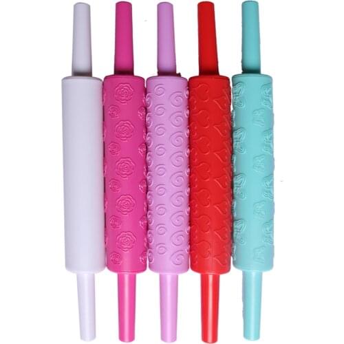 Mini Plastic Heart Flower Pattern Baking Cookies Biscuits Fondant Dough Roller PP Rolling Pin Embossing