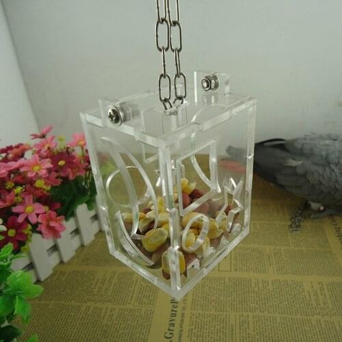 Transparent Acrylic Bird Feeder Hang Foraging Toys Cockatiel Parrot Treat Hunt Feeds Pets Birds Accessories Feeding Cage